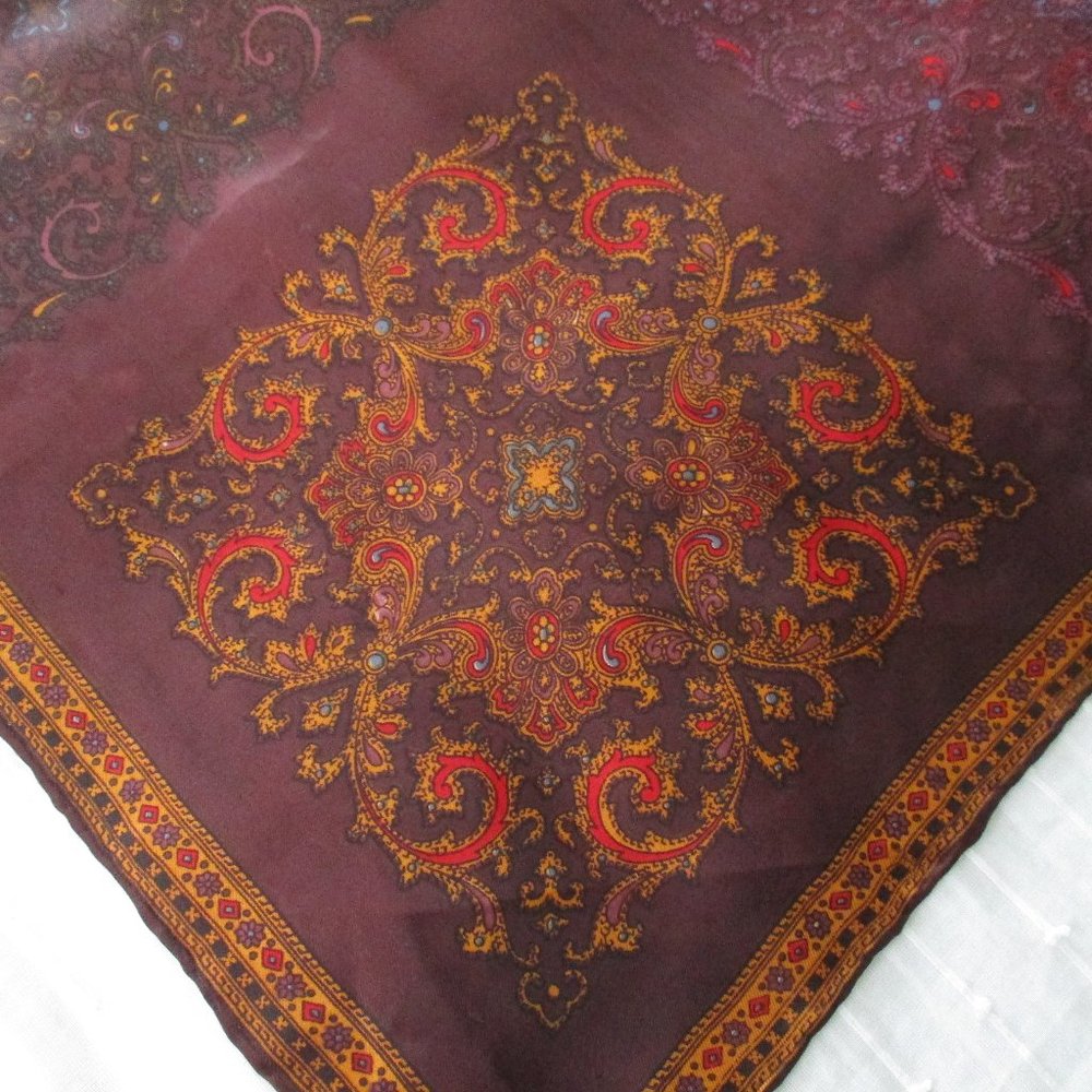 Plum & gold paisley scarf - Picture 3 of 9